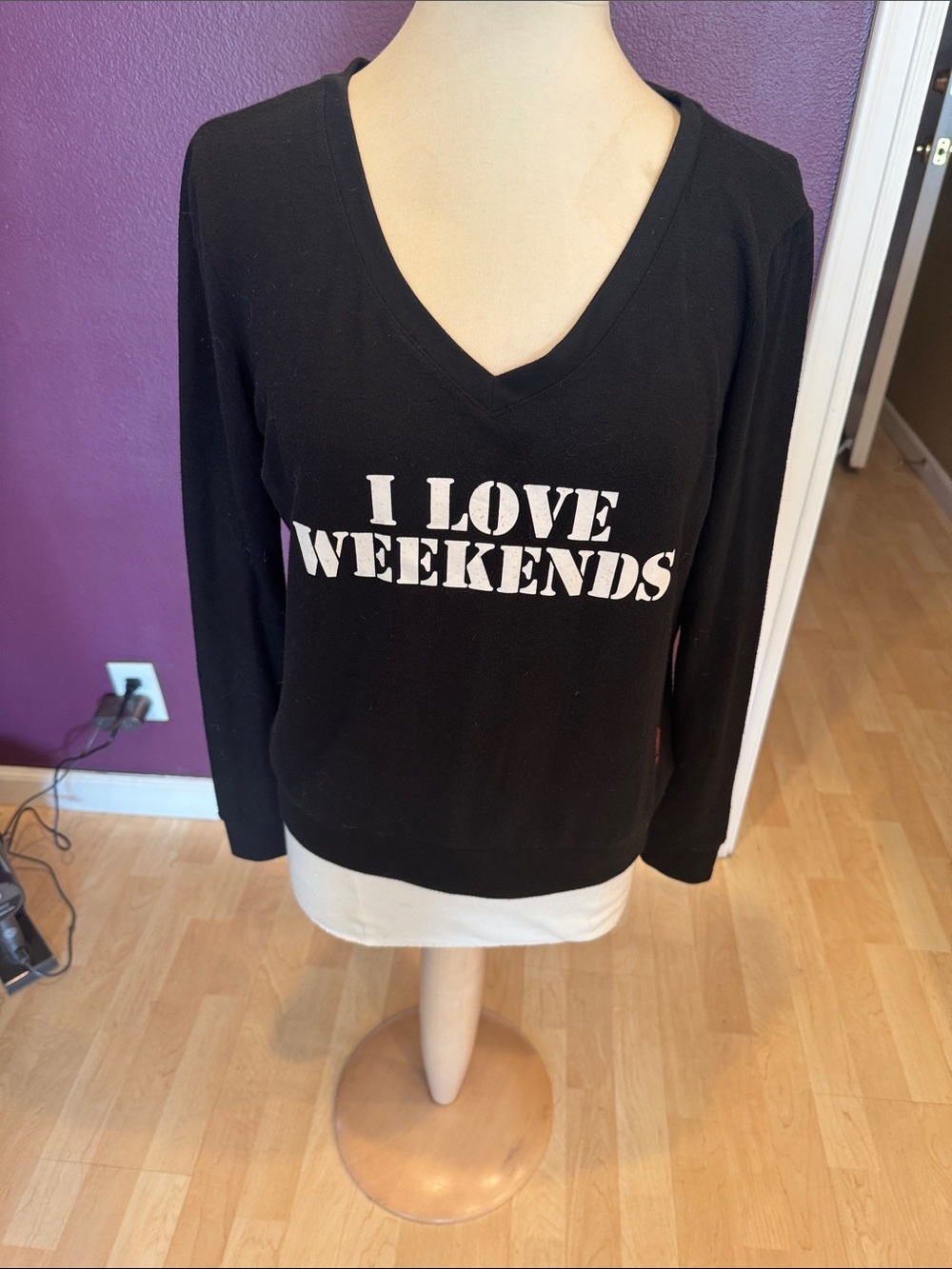 Peace Love World Black Long-Sleeve Graphic Crew Top